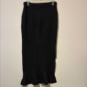 Pleats Collection Long Black Crepe Skirt - S